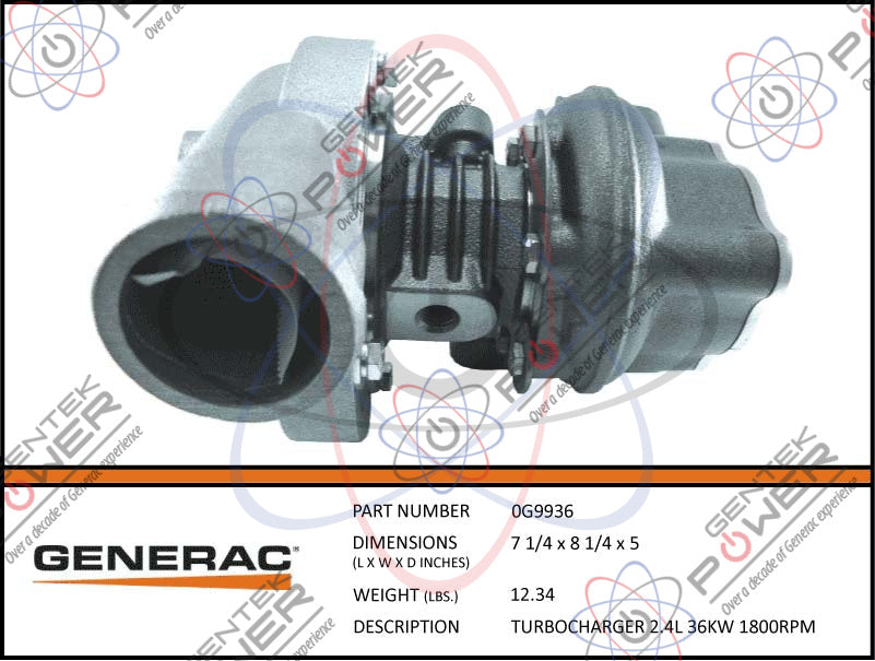 Generac 0G9936 36kW 2.4L 1800 RPM Turbocharger – Gentek
