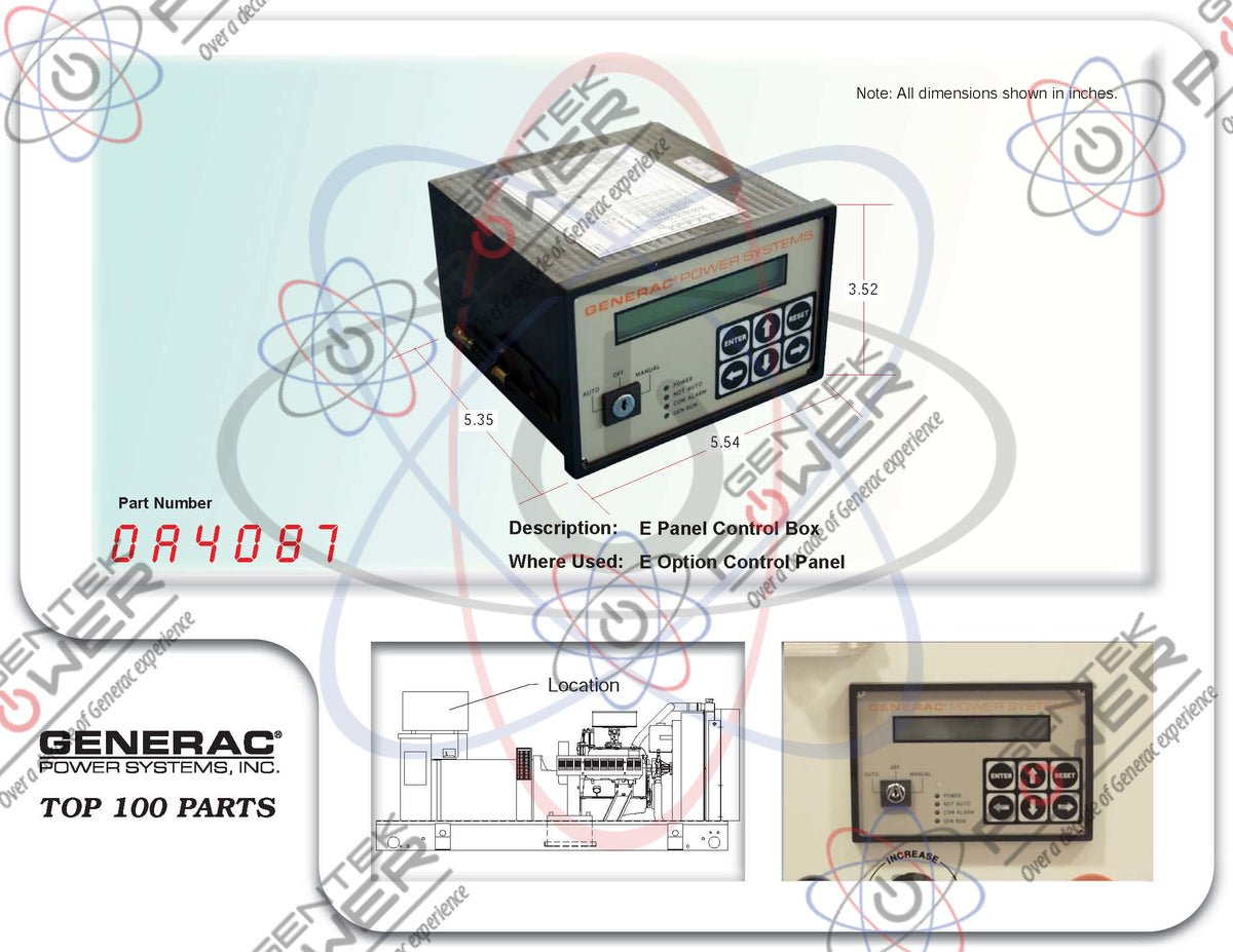 Generac Epanel Generac 0A40870SRV/0A4087 E-Panel Control Panel For Liquid Cooled Gene ...