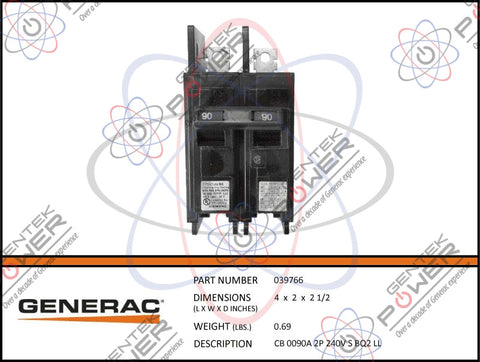 Generac G039766/39766/039766 90A Generator Main Circuit Breaker