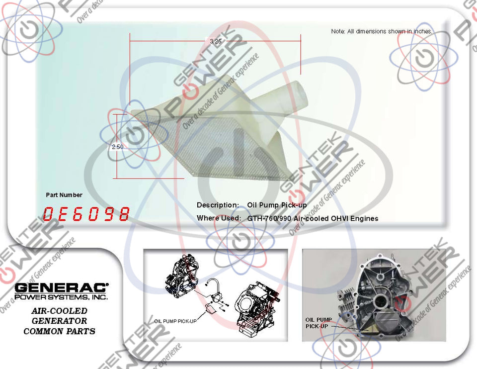 Generac 0E6098 Oil Pump Pickup Screen 990/992/999CC Engines – Gentek ...