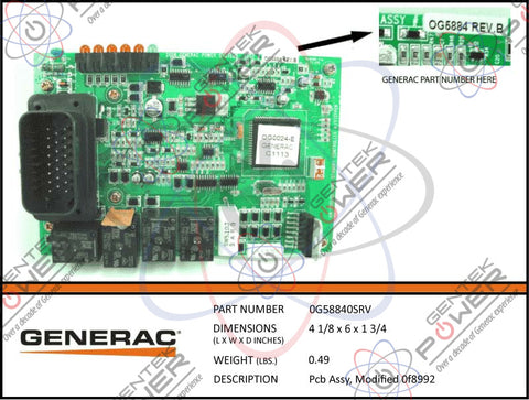Generac 0F8992/0F8992S/0G5884/0G58840SRV 5200 Series Control Board PCB ...