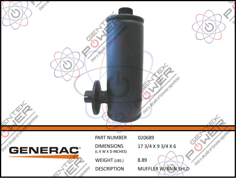 Generac 20689/020689/G020689 Muffler 1.5L W/ Rain Shield