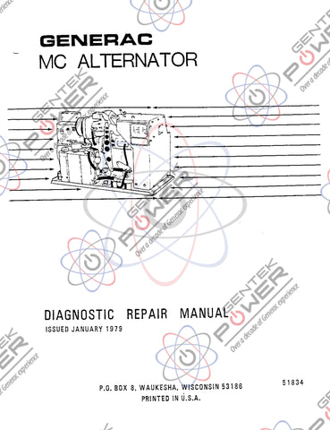 Generac MC-35, MC-38, MC-40 Vintage RV Generator Diagnostic Repair Manual