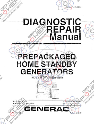 Generac Vintage Air Cooled 8kW & Liquid Cooled 1.2L 12.5kW, 16kW, 20kW Diagnostic Repair Manual